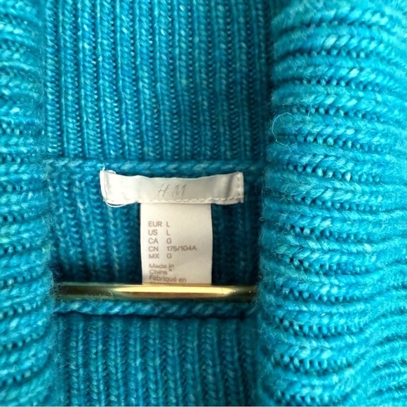 H&M women’s chunky knit wool blend ballon sleeve turtle neck sweater teal - Picture 6 of 6